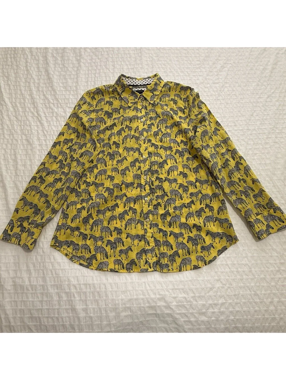 Talbots Yellow Zebra Animal Print Button Up Shirt Long Sleeve Sz L Large